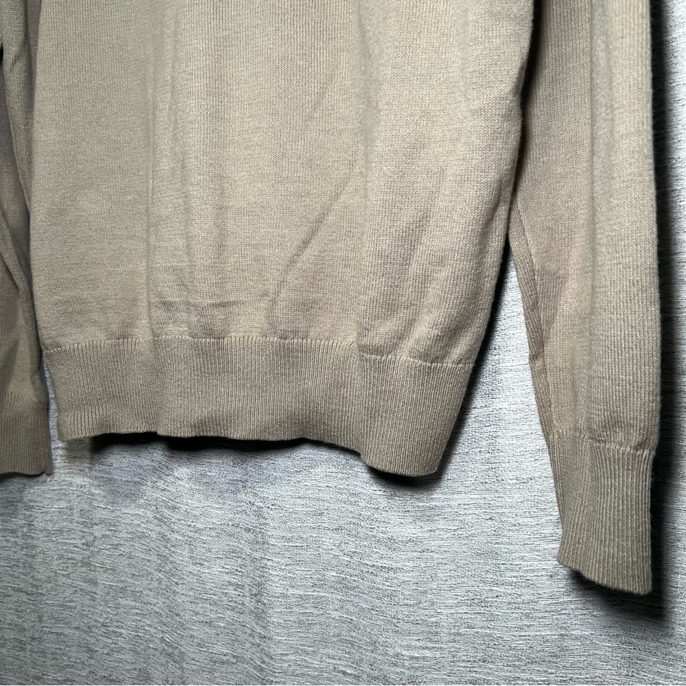 Jeff Beige Mock Neck Knit Sweater Men's Soft Minimalist Cotton Acrylic Pullover - Picture 15 of 15